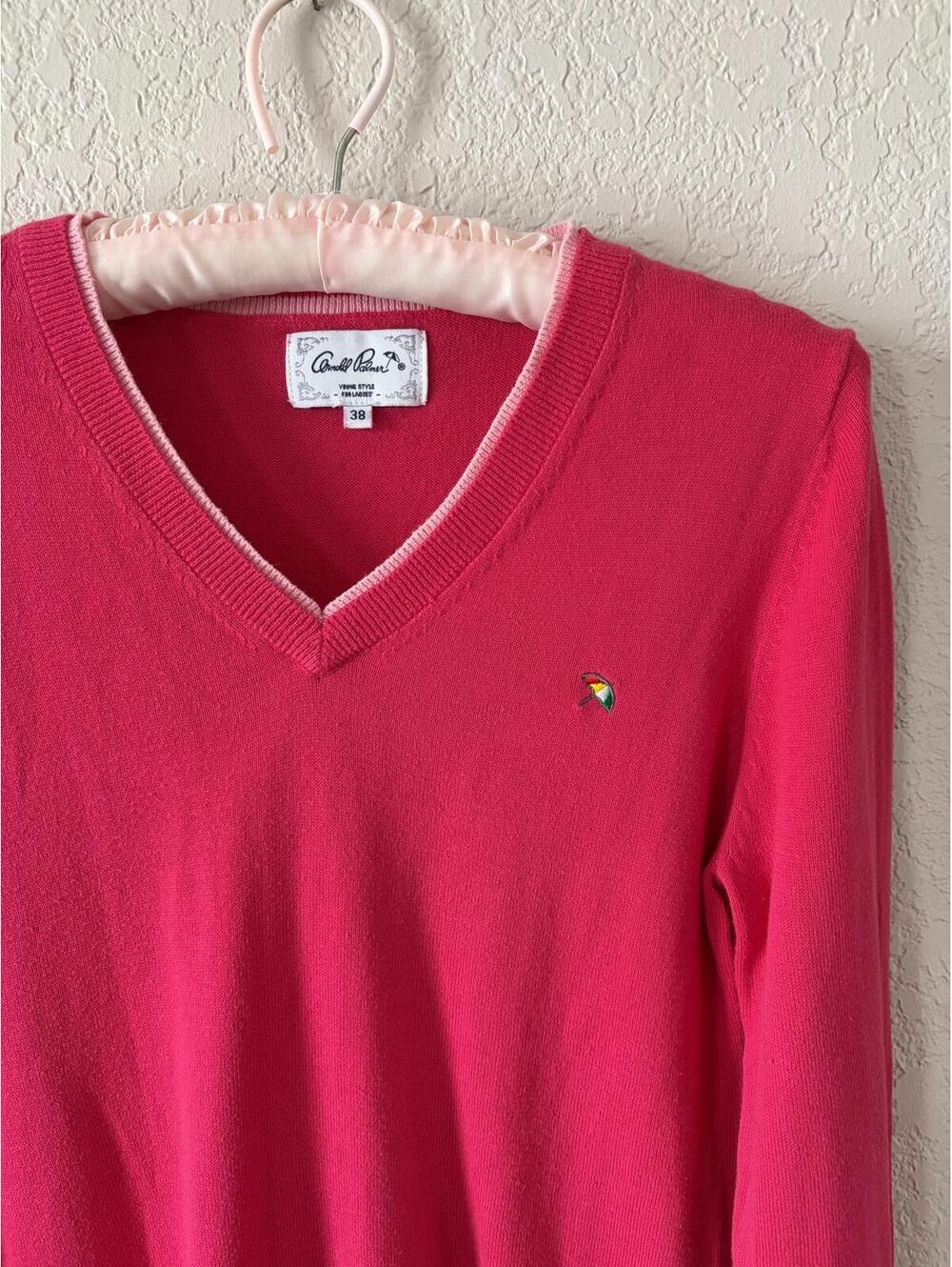 Arnold Palmer V-Neck Preppy Pink Sweater Medium 100% Cotton Japan Market